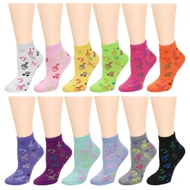 12-Pack Musical Notes Women's Ankle Socks