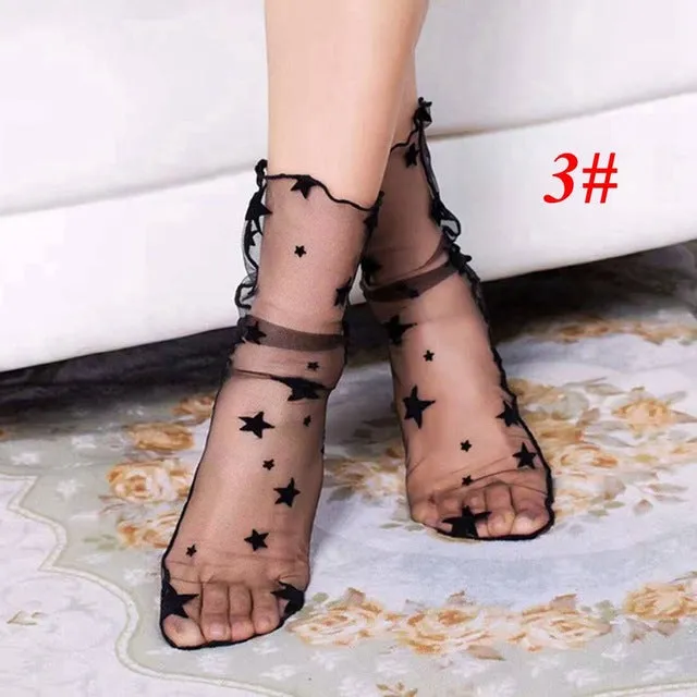 1Pair Fashion Sexy Breathable Silk Heap Heap Soft Elasticity Black Fishnet Lace Flower Mesh Ankle Socks Summer