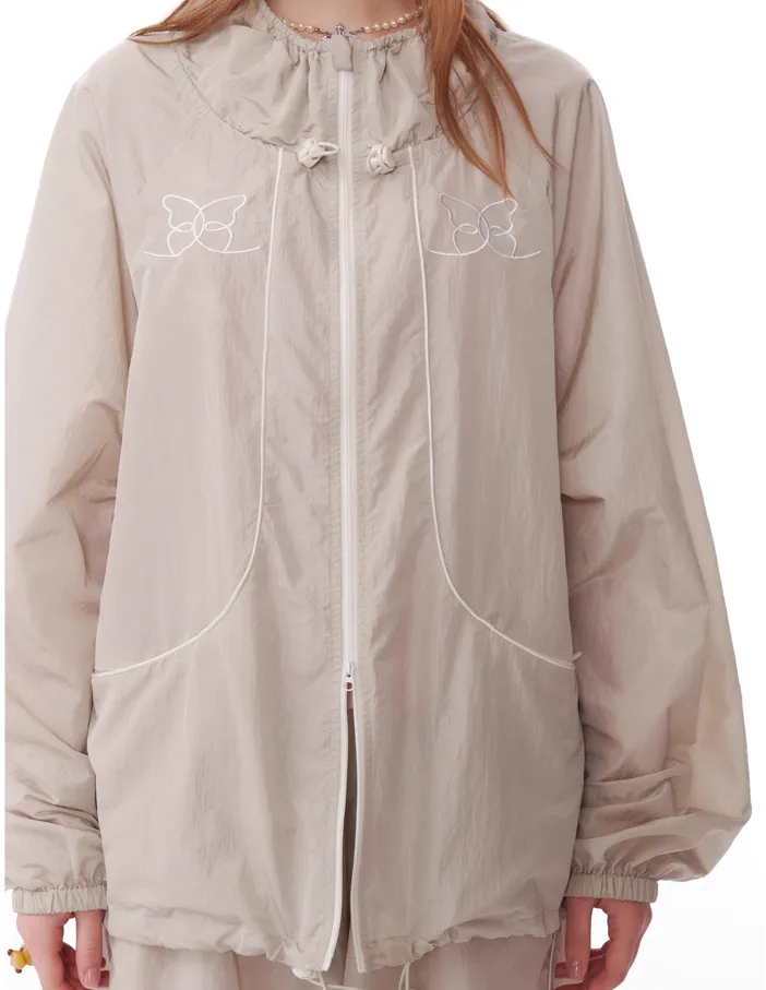 American Design Butterfly Embroidery Sporty Zip Jacket ZIZ0164