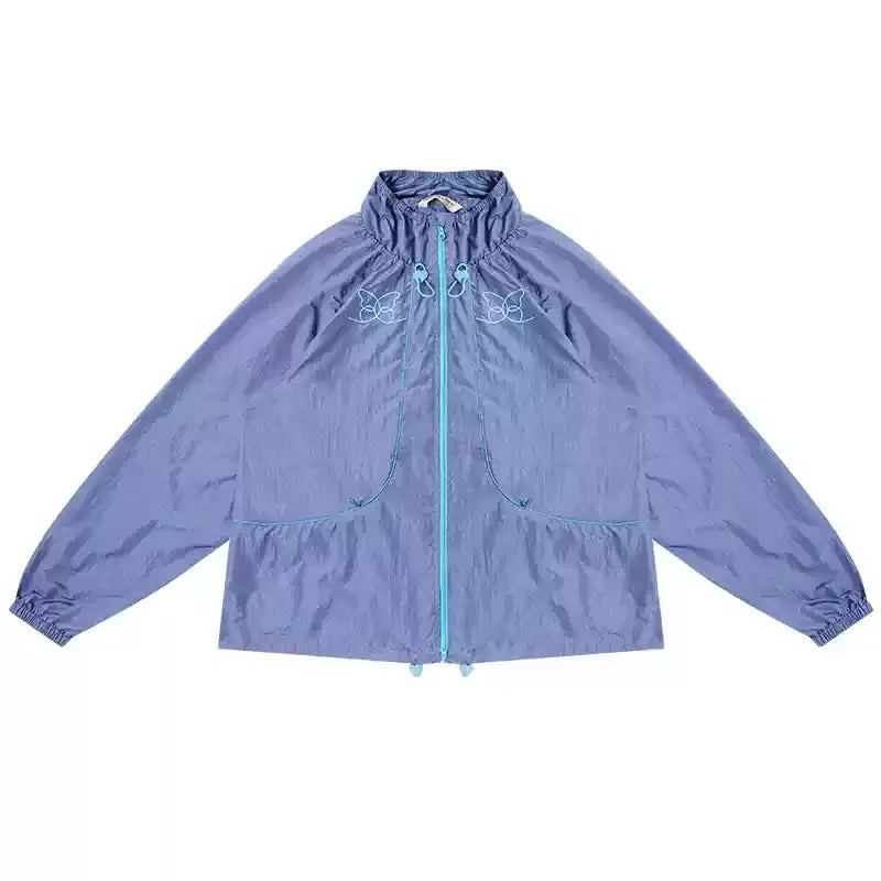 American Design Butterfly Embroidery Sporty Zip Jacket ZIZ0164