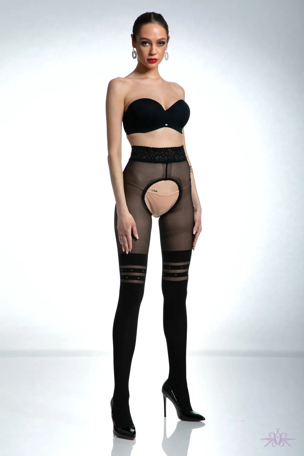 Amour Black Venus Crotchless Black Tights