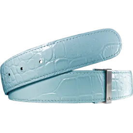 Aqua Crocodile Textured Leather Belt