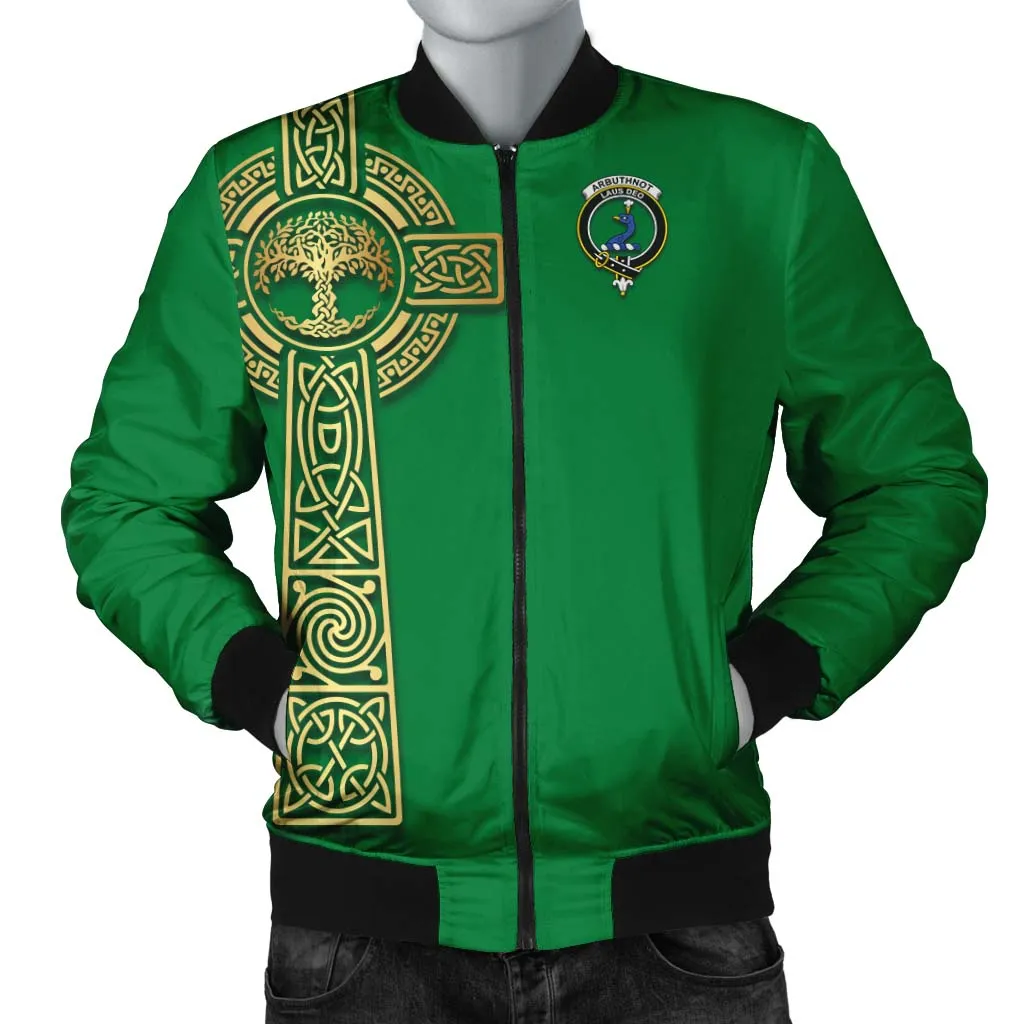 Arbuthnot Clan Bomber Jacket with Golden Celtic Tree Of Life