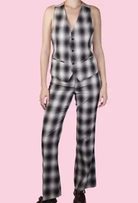 Black & White Illusion Plaid Vest & Pant Set 1970s