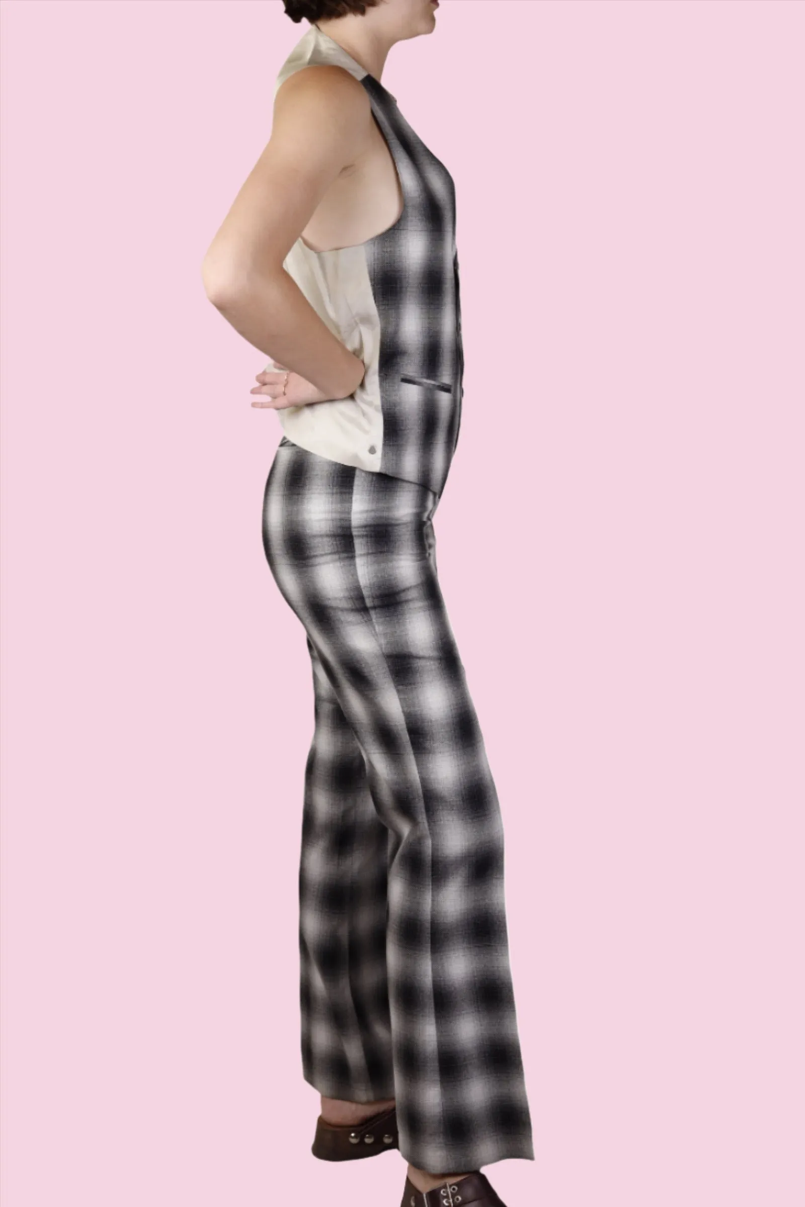 Black & White Illusion Plaid Vest & Pant Set 1970s