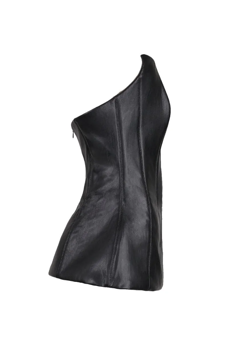 BLACK FAUX LEATHER CORSET TOP