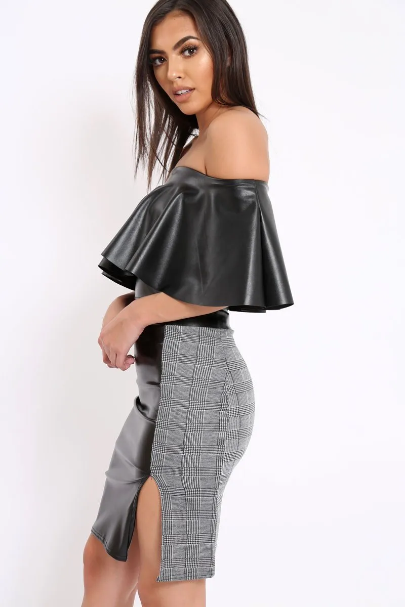 Black PU Bardot Crop Top - Justine