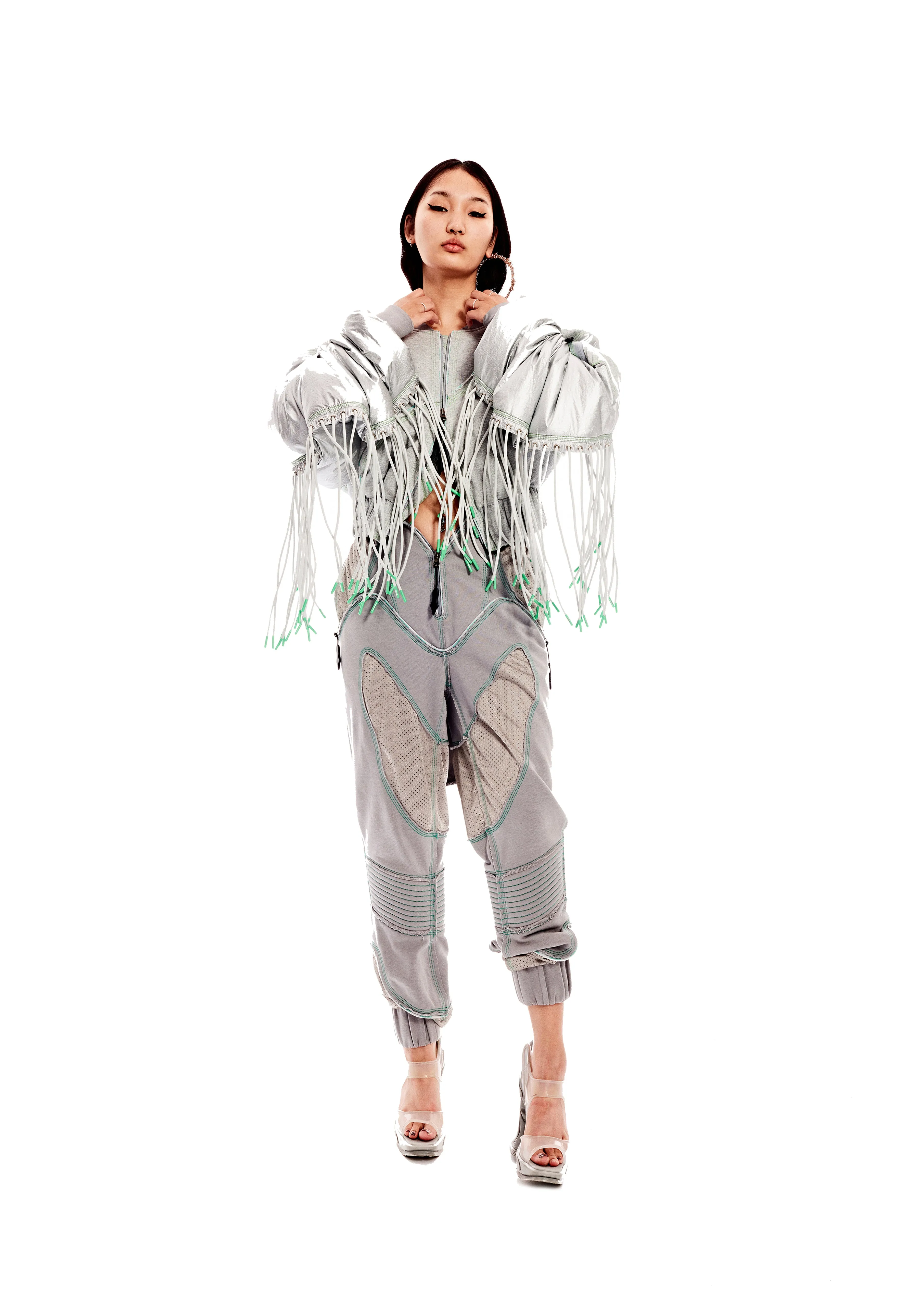 BLOCKED BOMBER JACKET WITH FRINGING