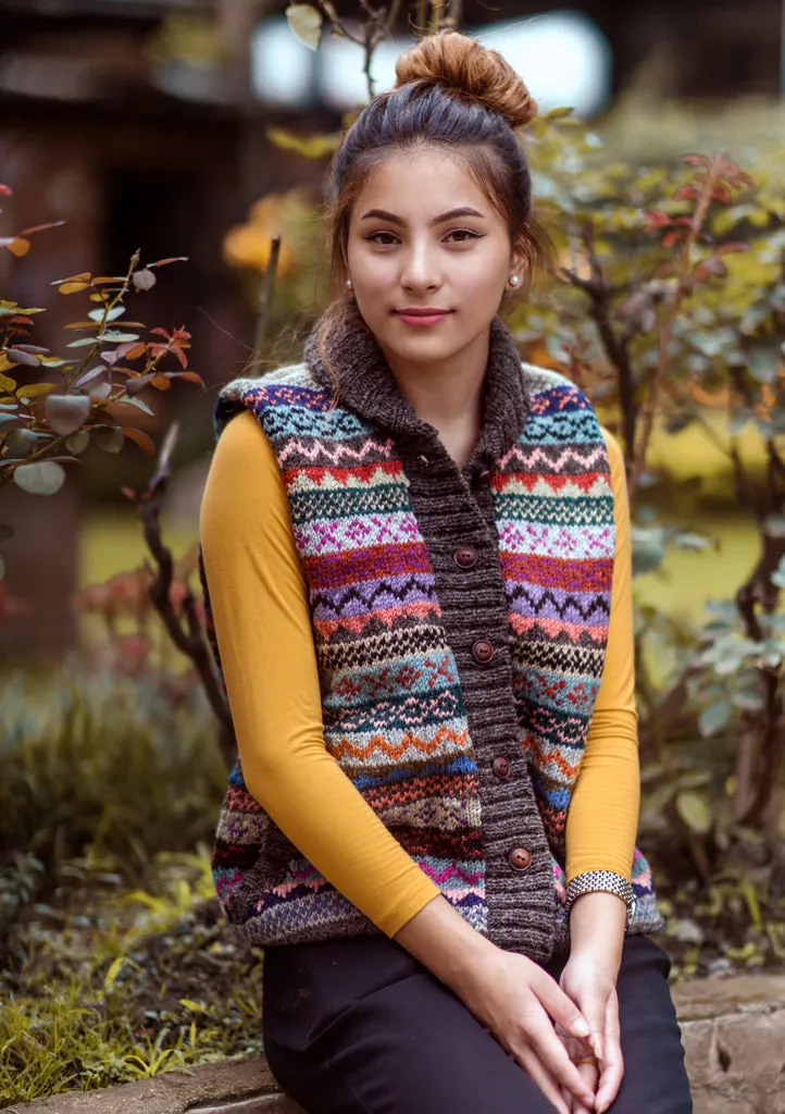 Blue and Orange Mix Multicolor Women's Woolen Cardigan