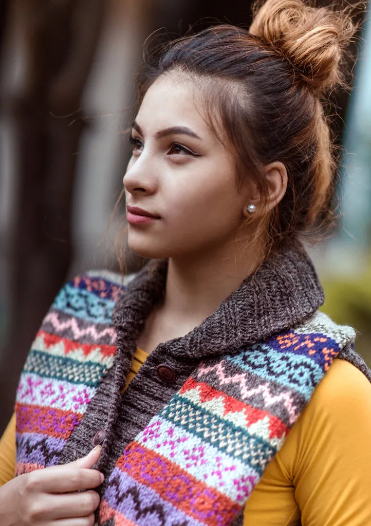 Blue and Orange Mix Multicolor Women's Woolen Cardigan