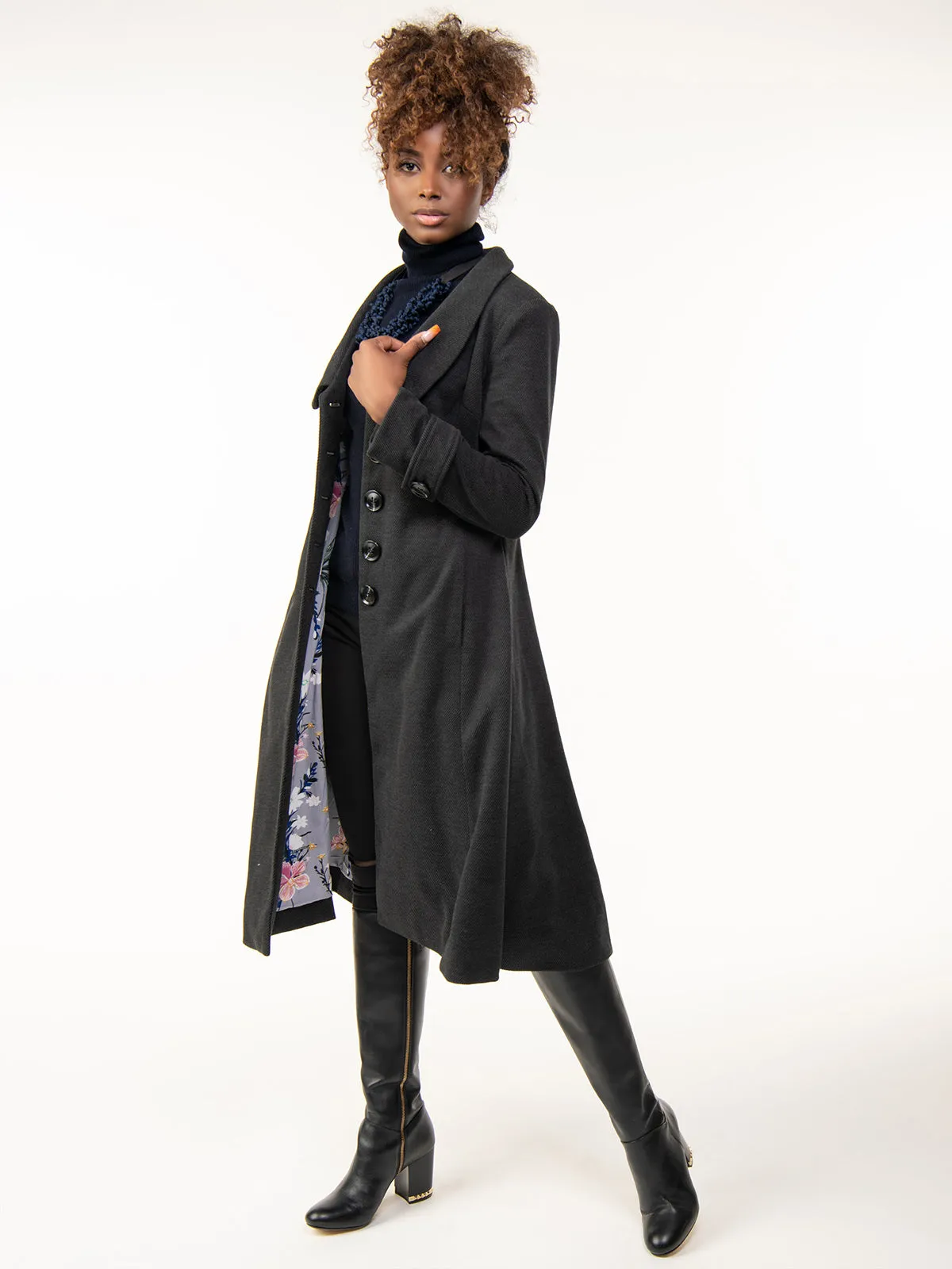 Callyn Retro Flare Coat, Dark Grey