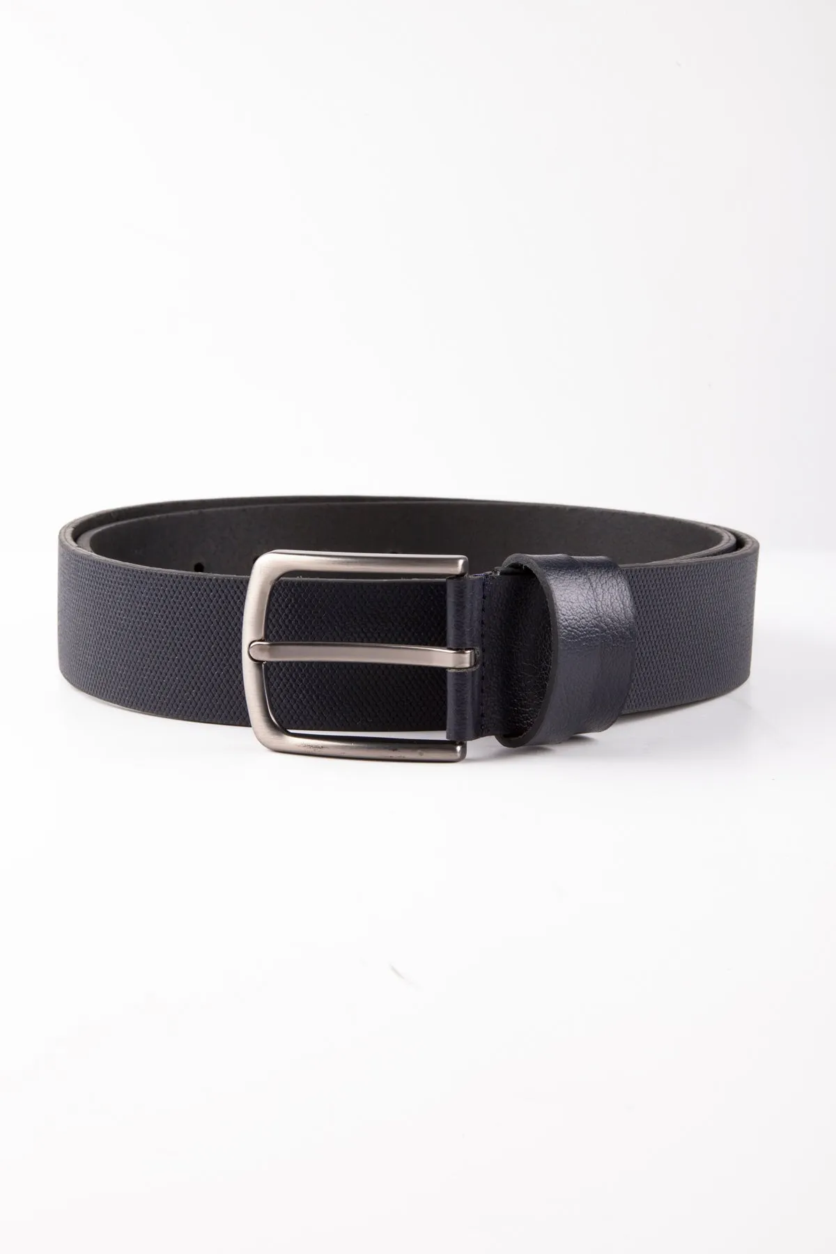 Casual Textured Navy 100% Leather Belt