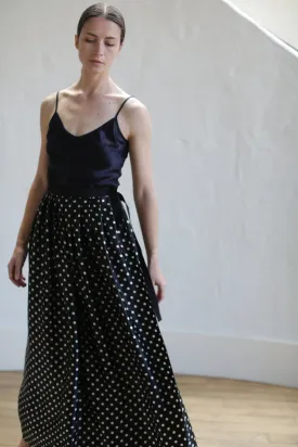 Charmeuse Pleated Long Wrap Skirt | B/W Polkadot