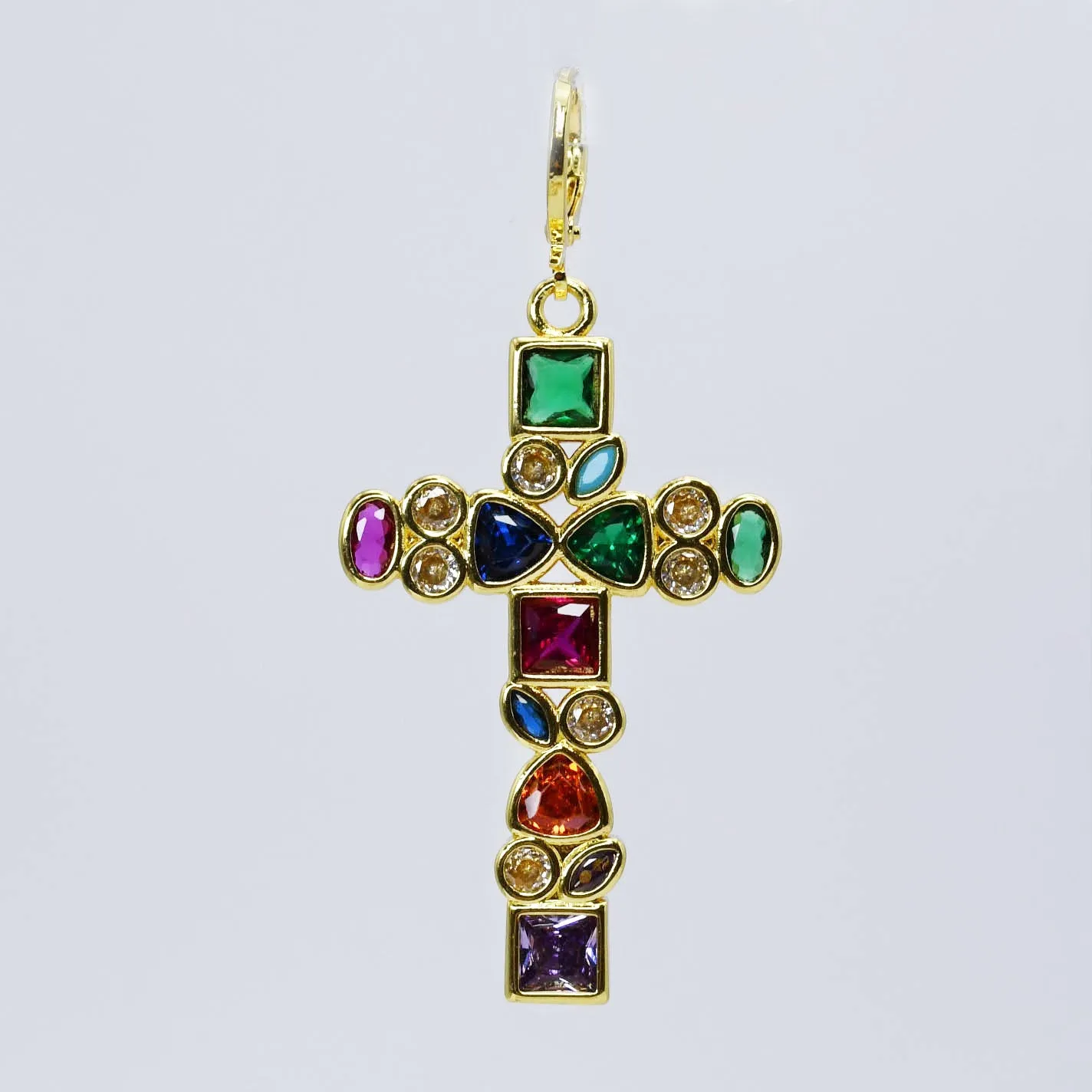 Colored Gem Cross Charm