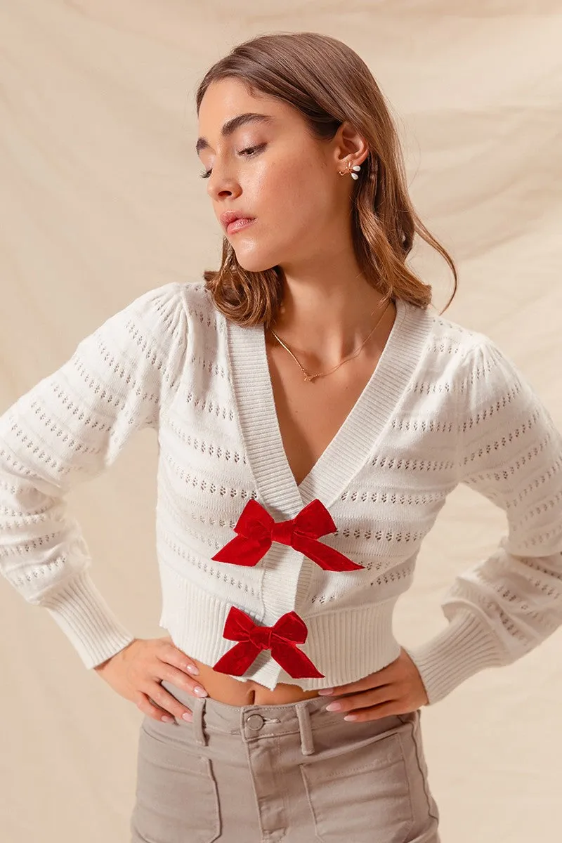 Contrast Bow Front Sweater Cardigan