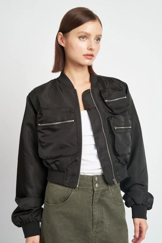 Cropped Bomber Long-sleeved Jacket