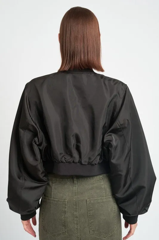 Cropped Bomber Long-sleeved Jacket