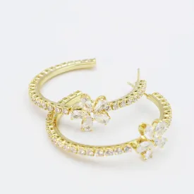 Crystal Flower Hoop Gold F26