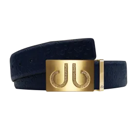 Dark Blue Db Icon Pattern Embossed Leather Belt With Gold Druh Db Classic Buckle