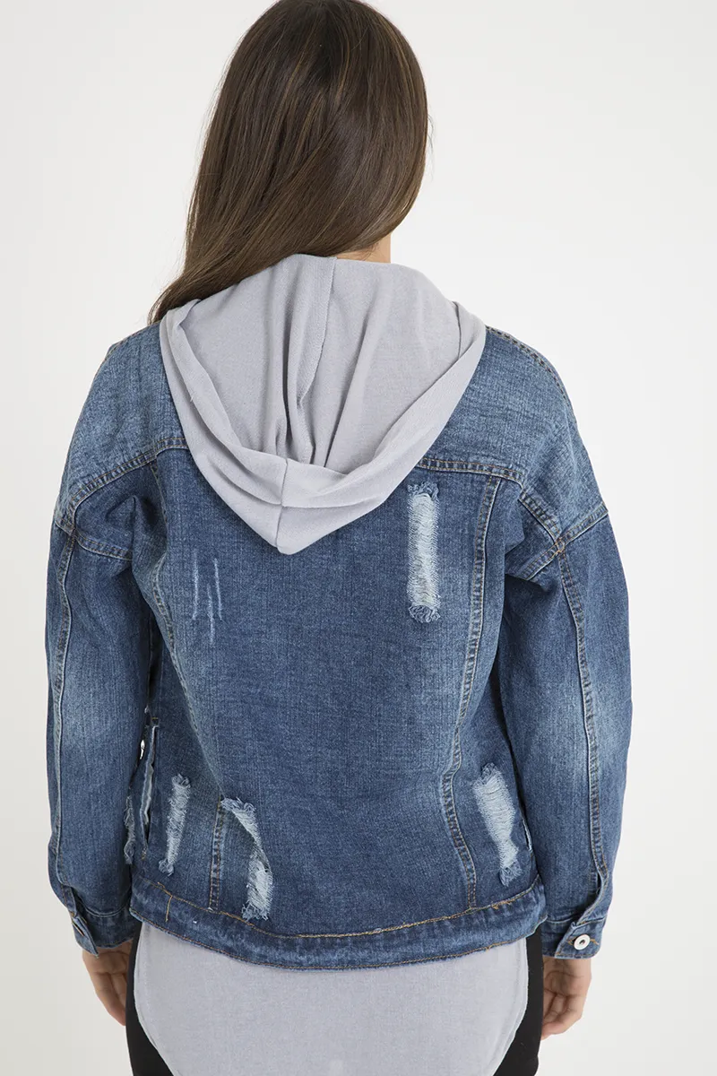 Dark Wash Distressed Denim Jacket - Madison