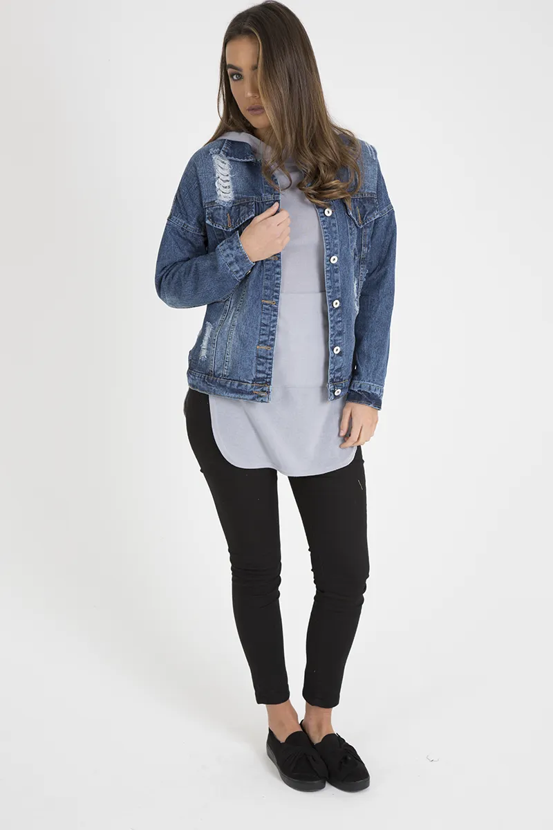 Dark Wash Distressed Denim Jacket - Madison