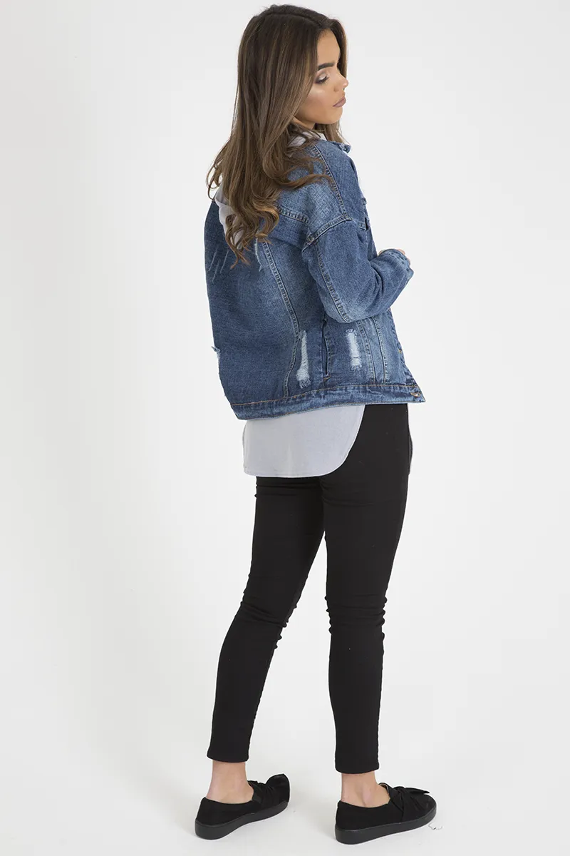 Dark Wash Distressed Denim Jacket - Madison