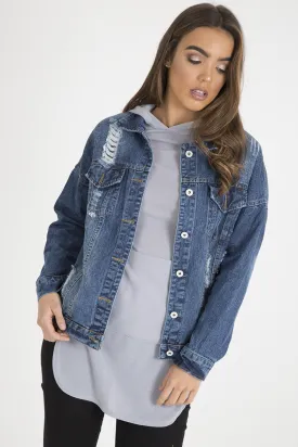 Dark Wash Distressed Denim Jacket - Madison