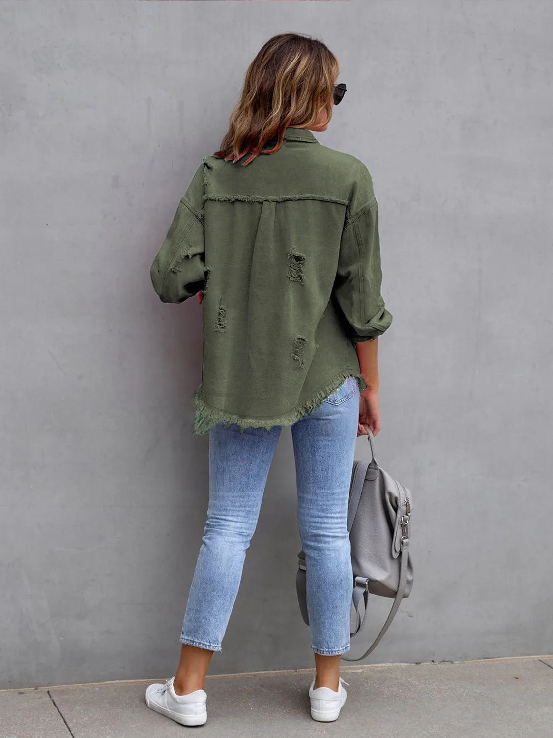 Distressed Drop Shoulder Denim Jacket