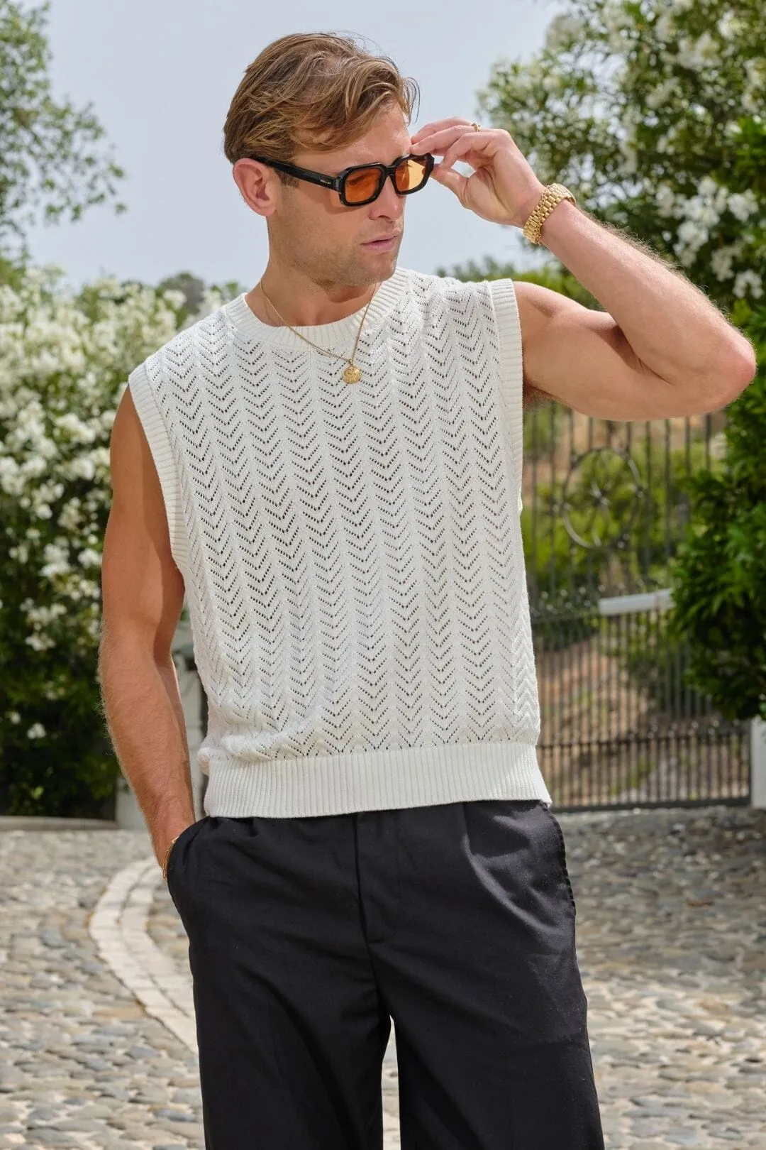 Ecru Crochet Knit Tank