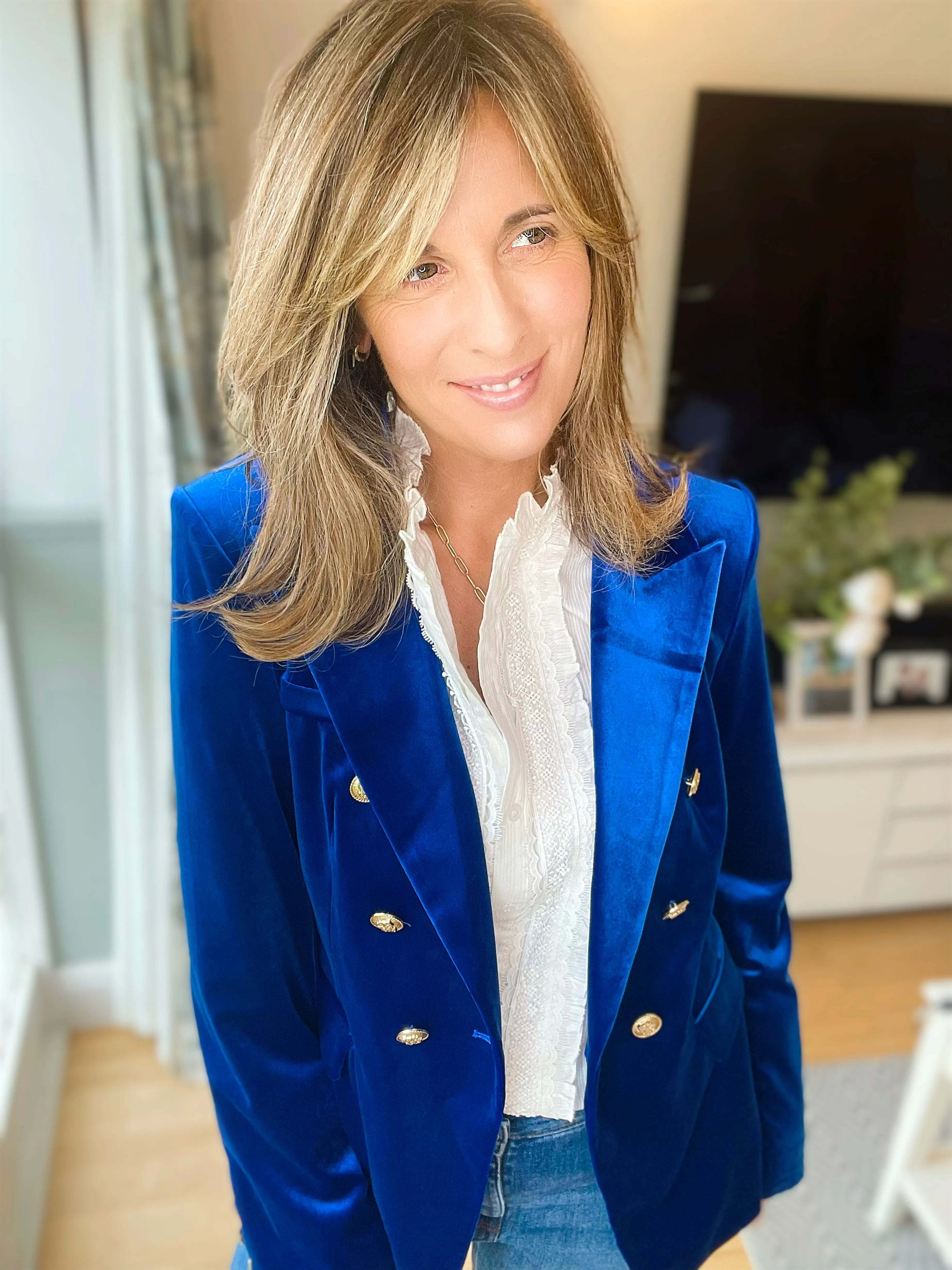 Electric Blue Velvet Blazer