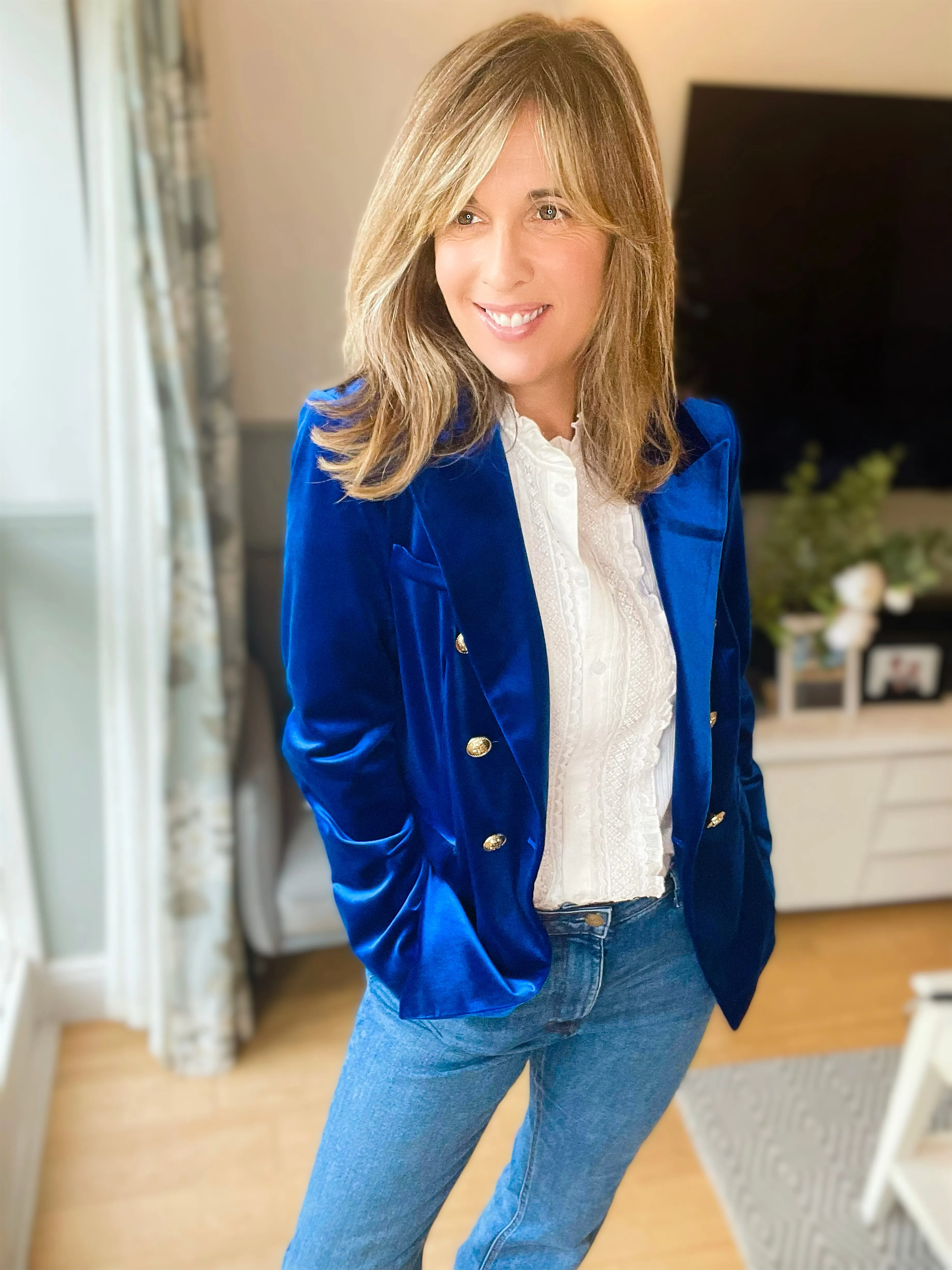 Electric Blue Velvet Blazer