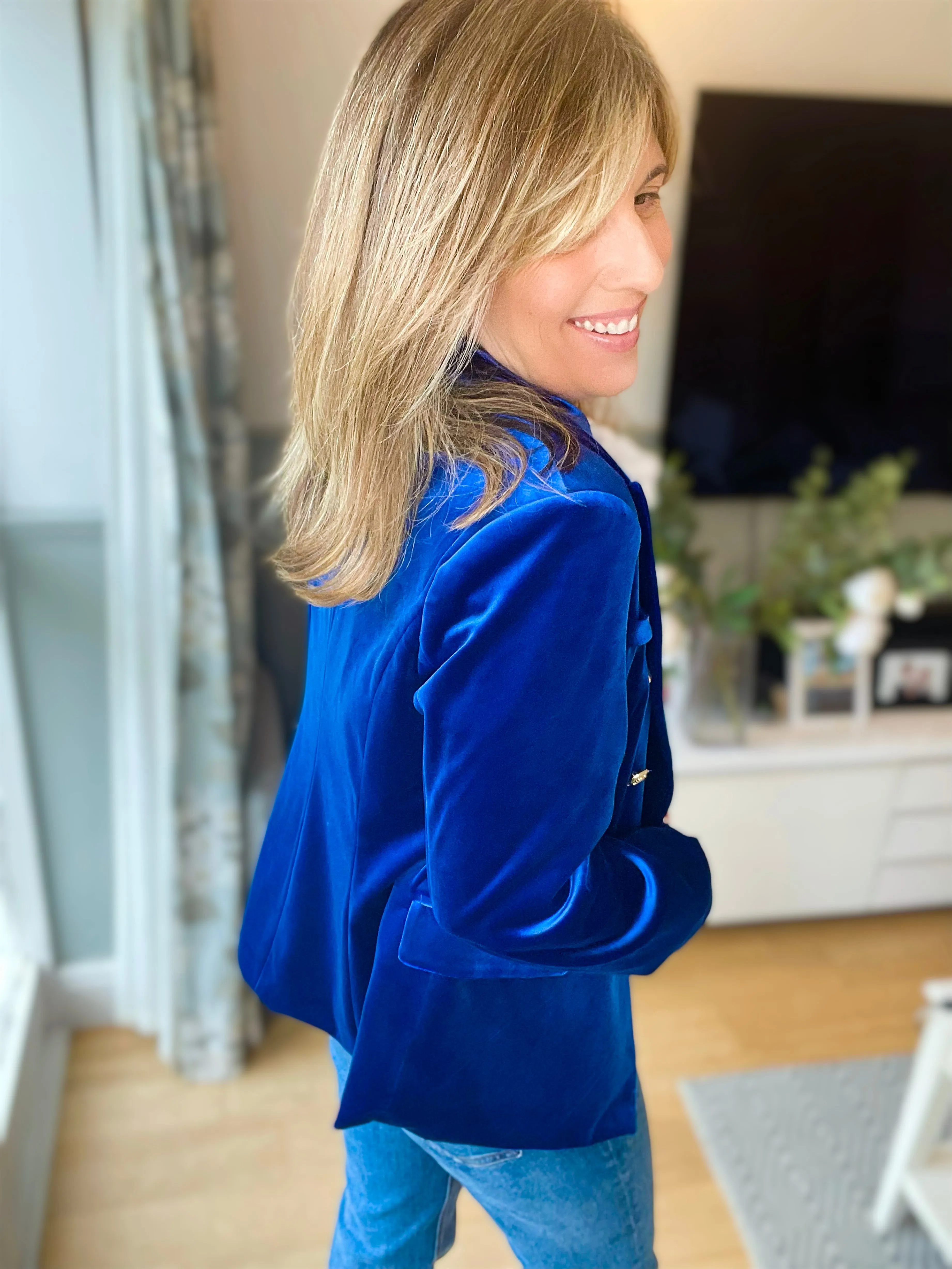 Electric Blue Velvet Blazer