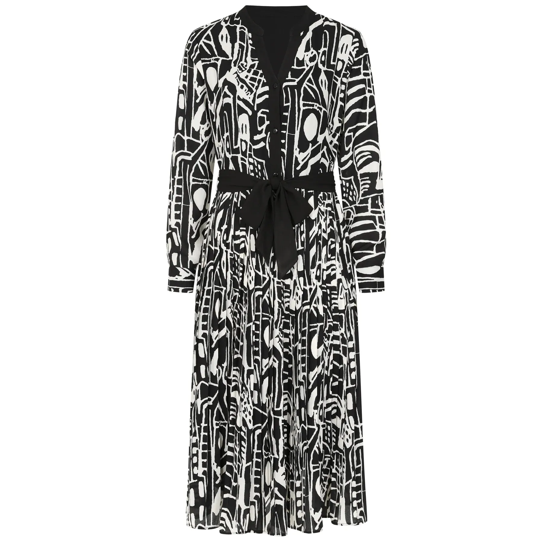 EMRECO Black & White Abstract Print Midi Dress