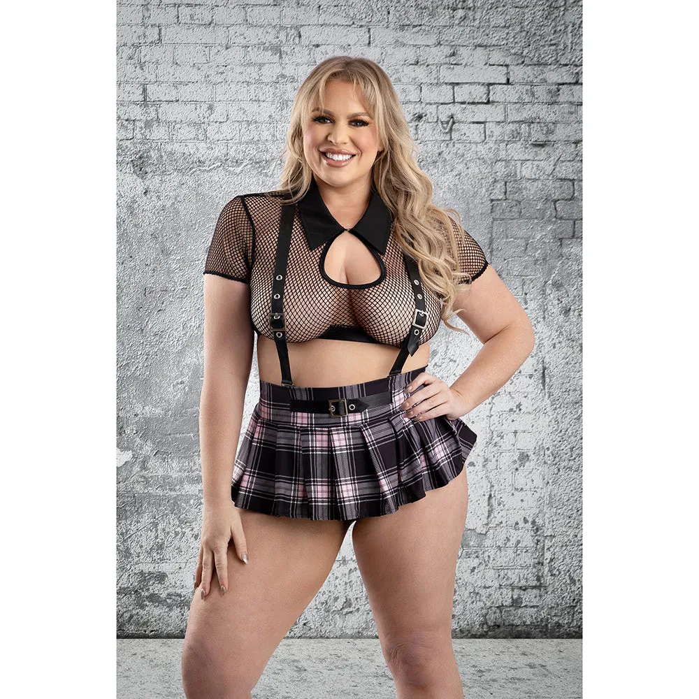 Optimized title: Seductive Fantasy Lingerie Set - 4-Piece School Girl Costume in Black, Size XL/2XL