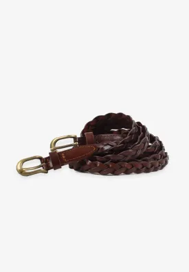 Fishtails Braided Plus Size Skinny Belt - Brown