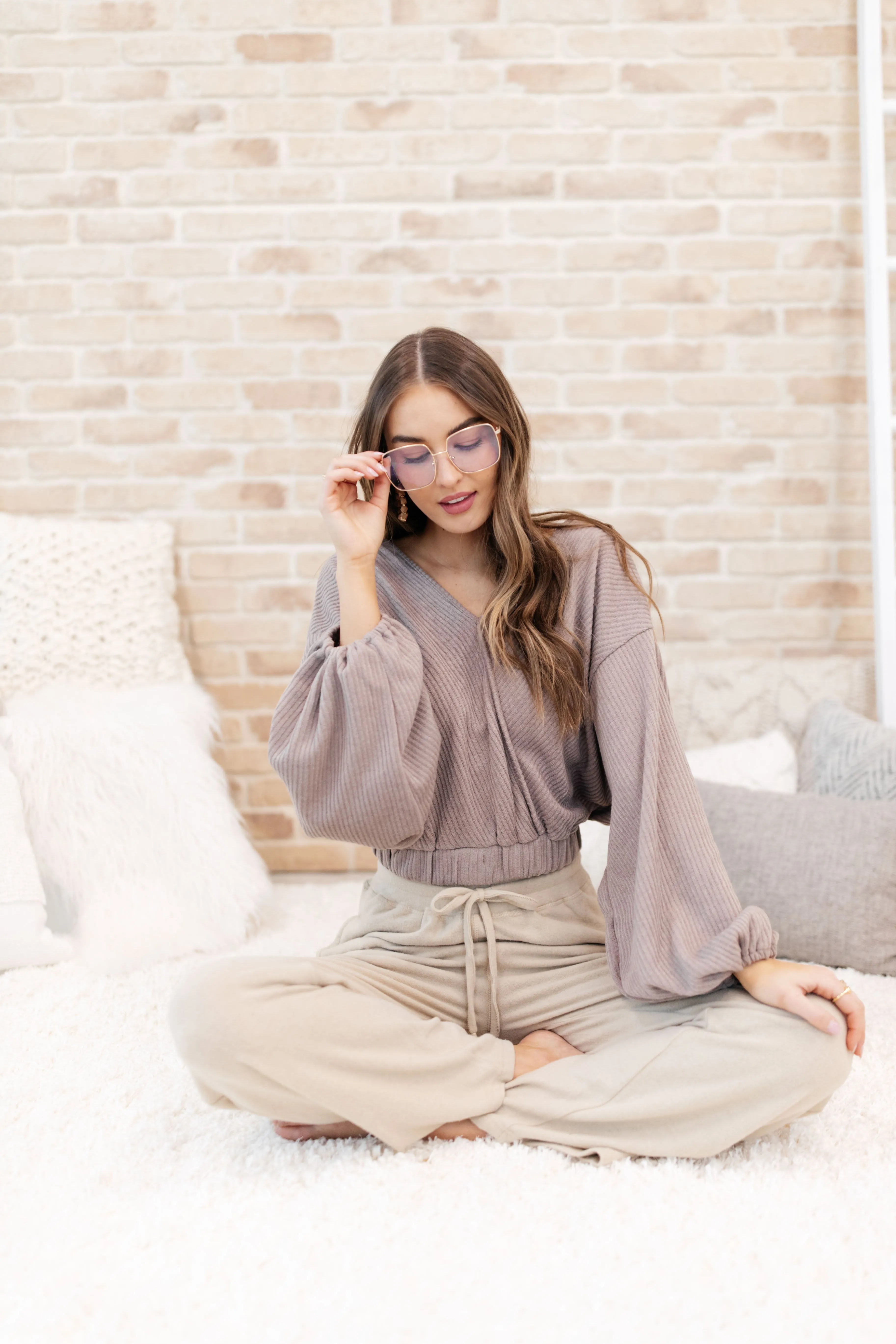 Flirty Feels Ribbed Top in Taupe