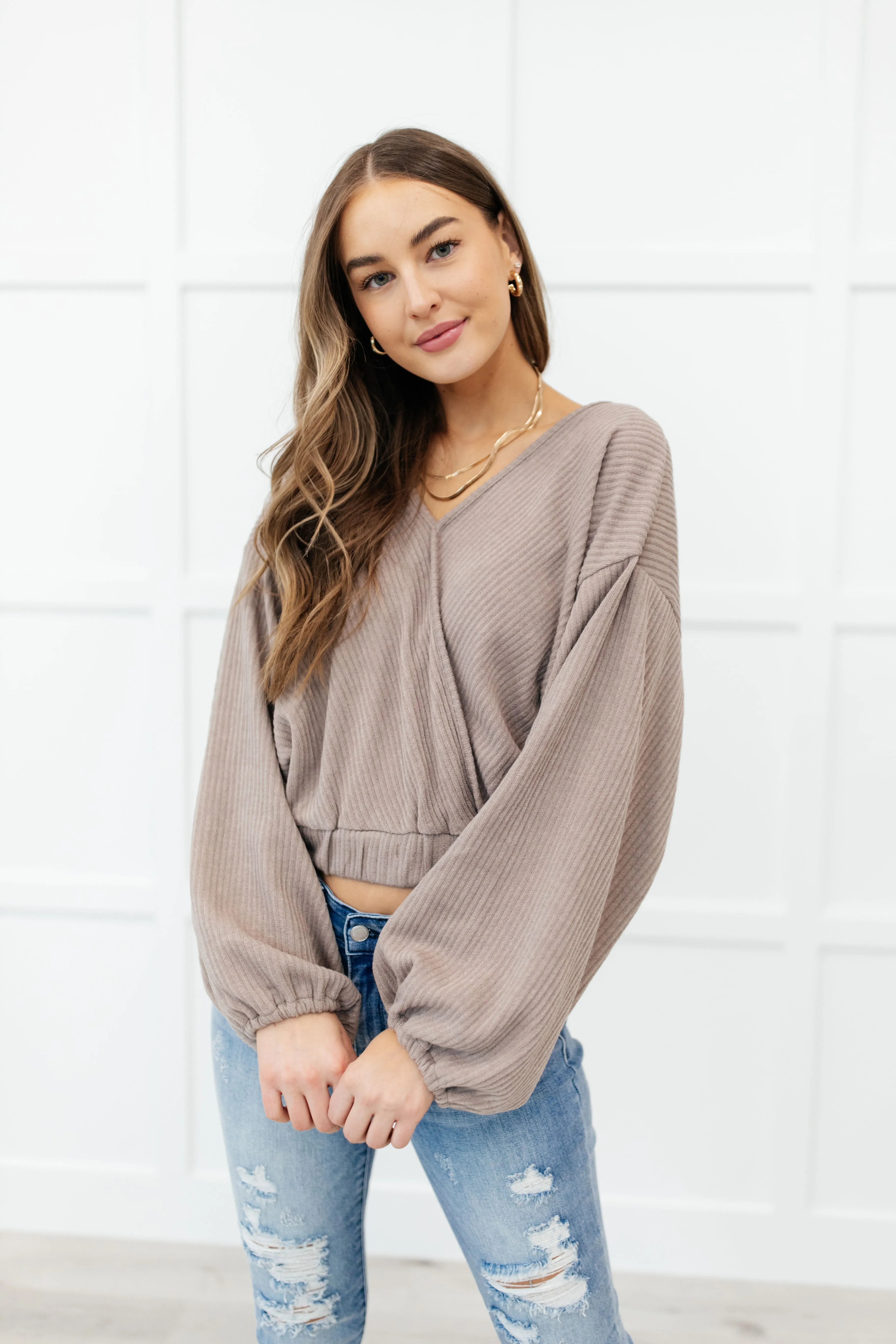 Flirty Feels Ribbed Top in Taupe