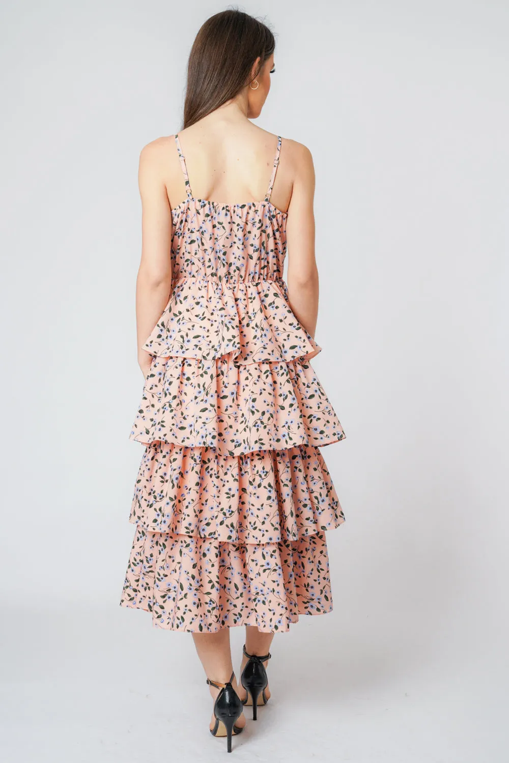 Floral Ruffle Wrap Front Summer Midi Dress