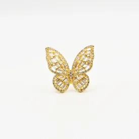 Gold Big Butterfly Crystal Ring