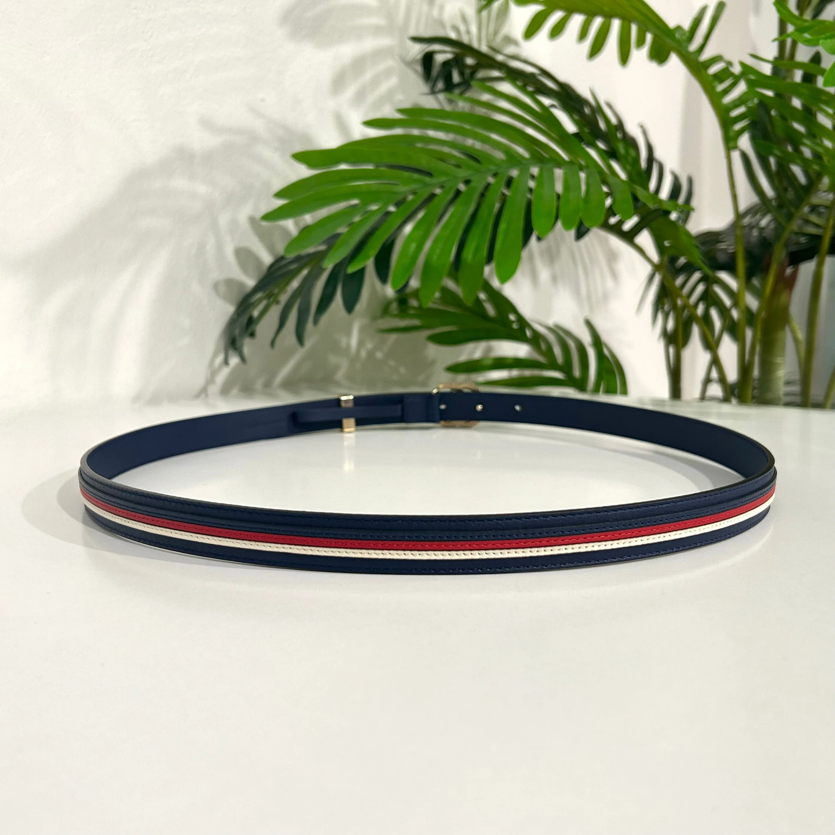 Gucci Torchon Sylvie Navy & Red Stripe Thin Belt