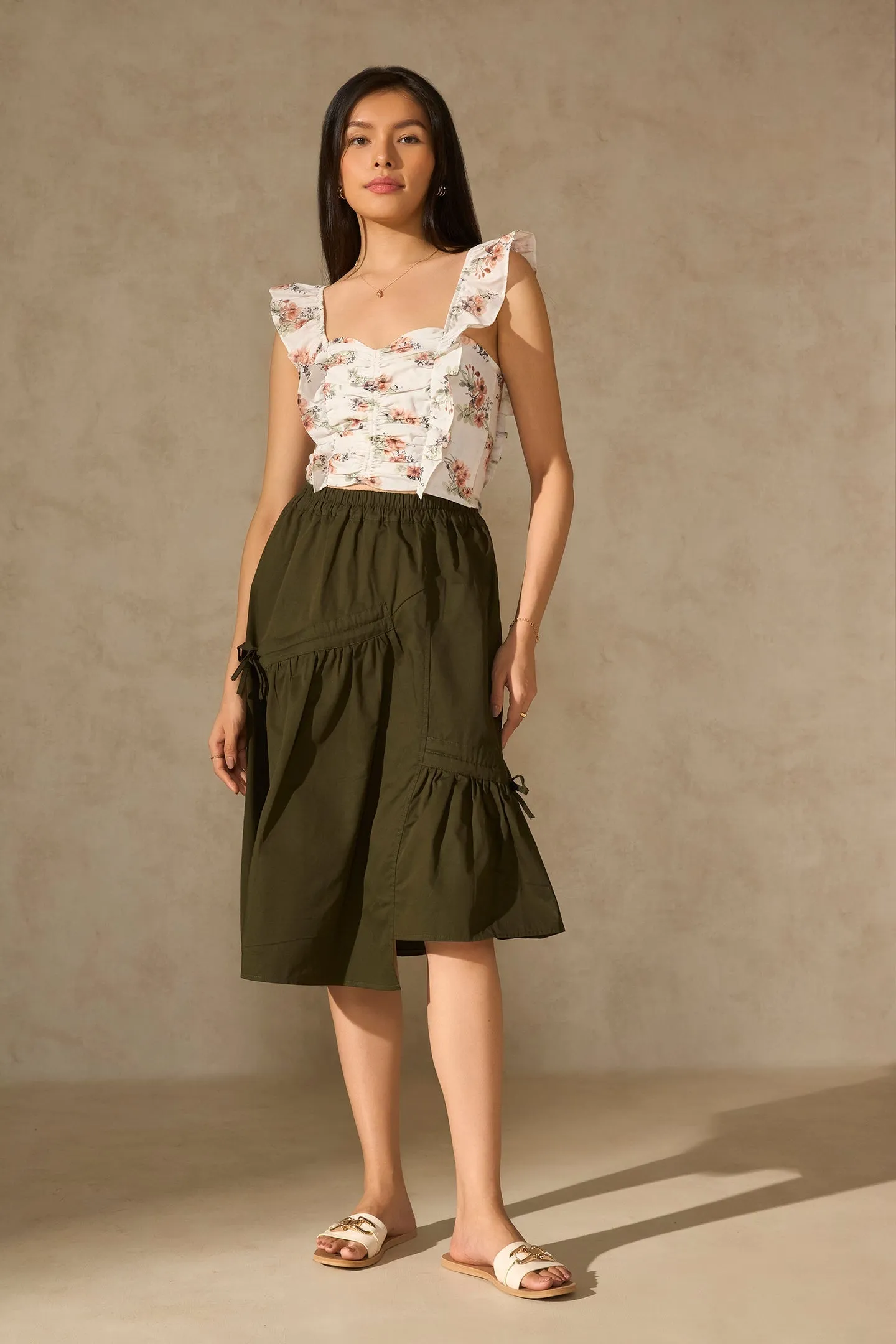 Jaslene|Sleek Midi Skirt With Gather Detailing