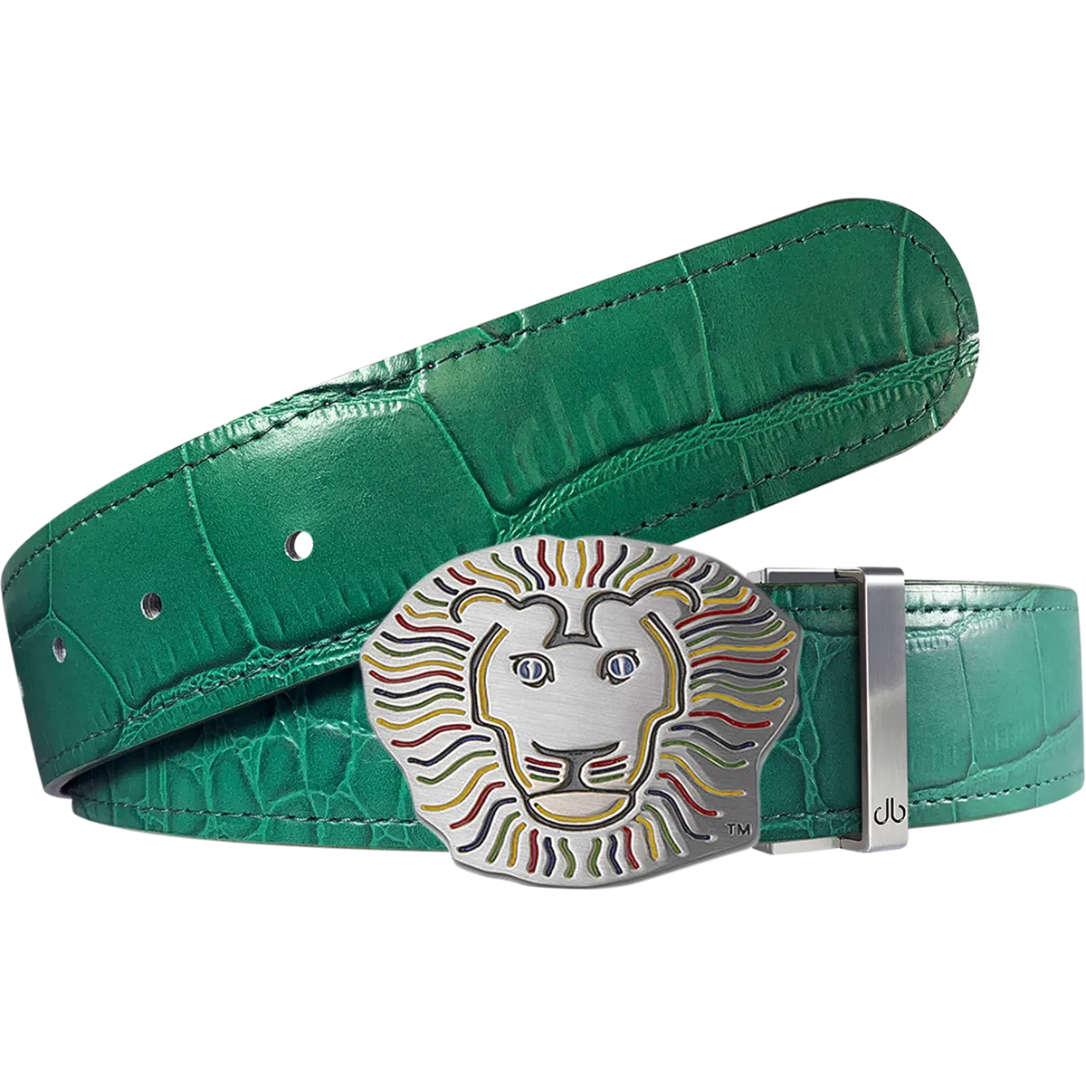 John Daly Lion Buckle and Crocodile Leather Belt in Green