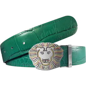 John Daly Lion Buckle and Crocodile Leather Belt in Green