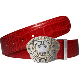 John Daly Lion Buckle and Crocodile Leather Belt in Red