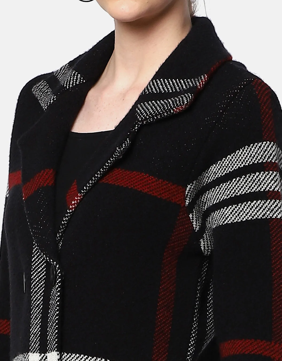 Knitted Double Breasted with Collar Neck Long Coat