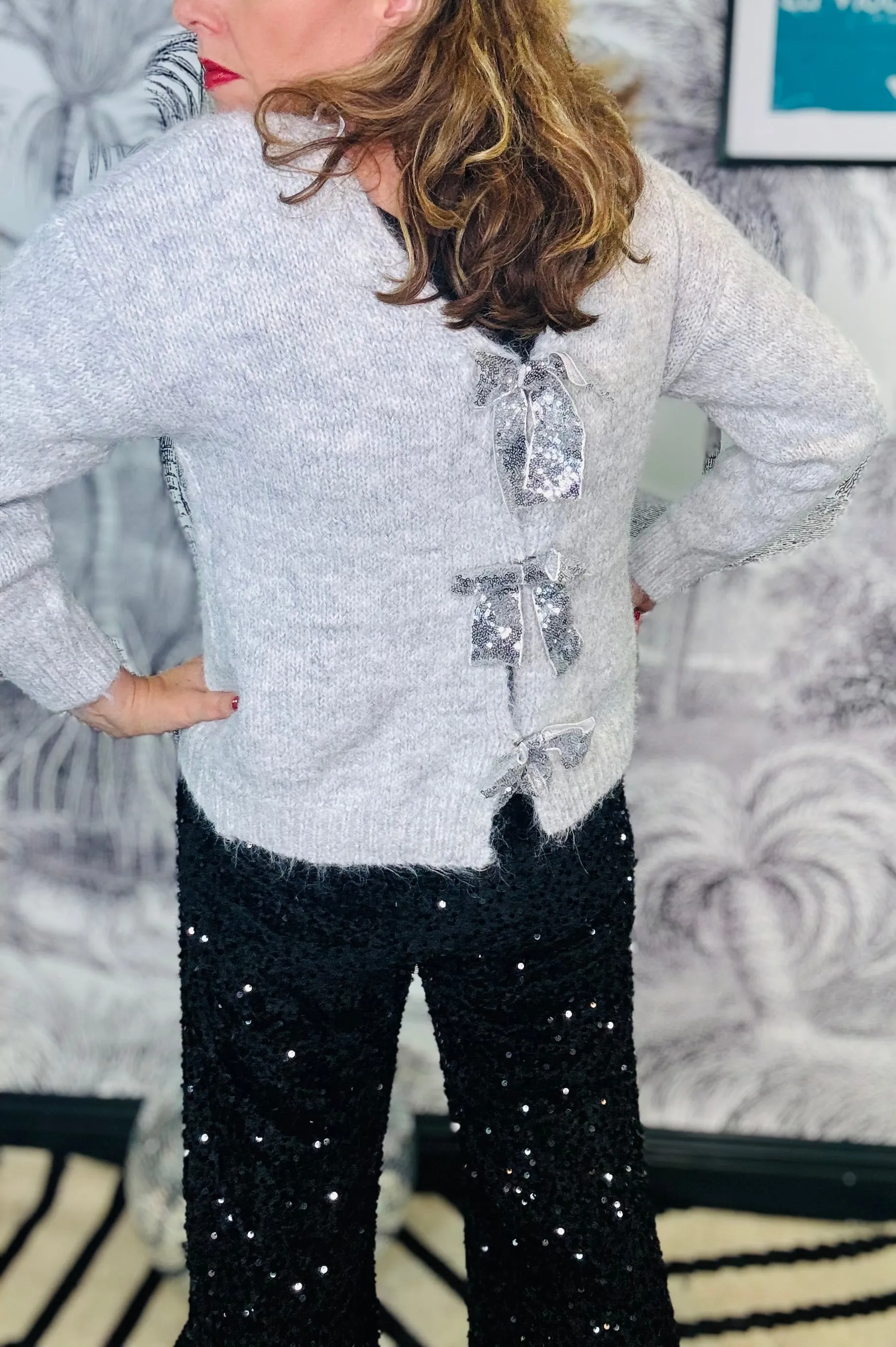 Louisa Sequin Bow Back Cardigan