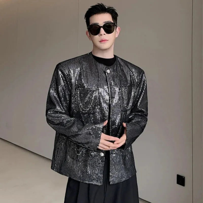 Male Jackets Korean Stylish Bright Surface Multi-pocket  Solid Color Men Short Coat Casual Men's Clothing Spring 9C4954