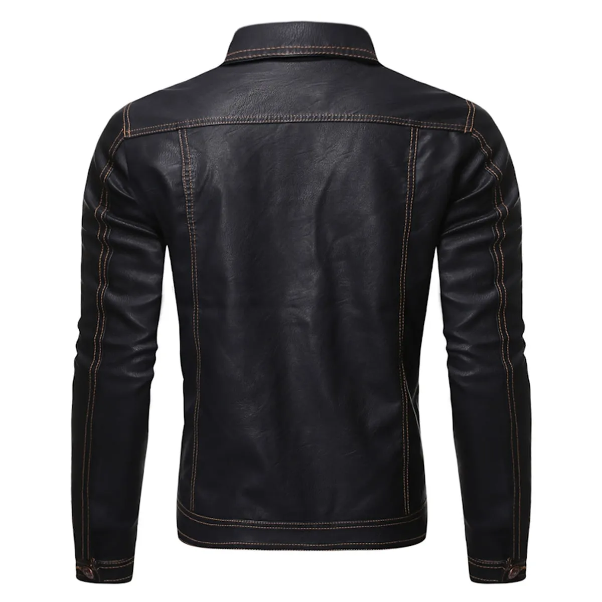 Men’s Black Biker Genuine Sheepskin Stitched Lining Turn-Down Collar Casual Classic Café Racer Fashionable Sporty Scooter Retro Rider Slim Fit Leather Jacket