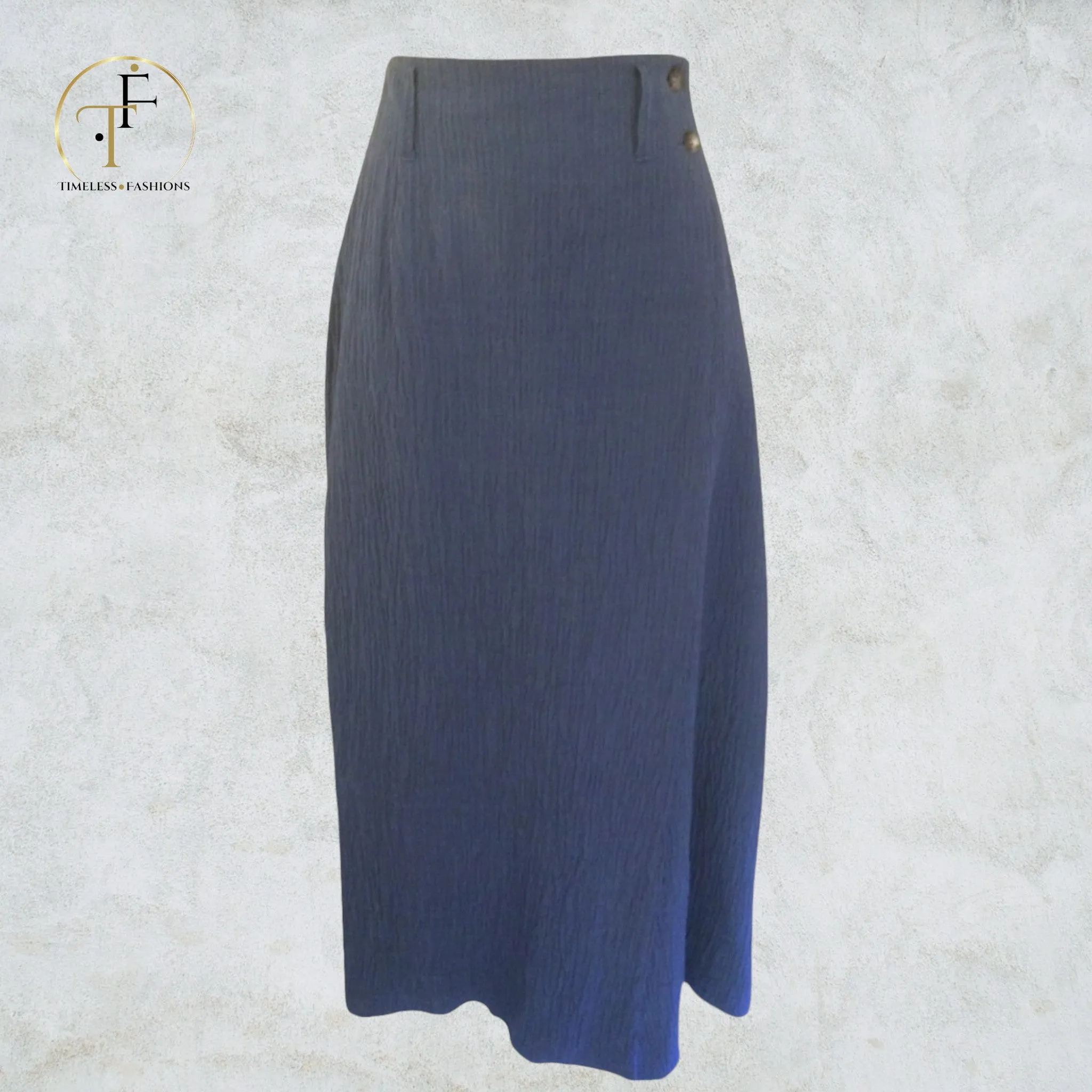 Mulberry Blue Long Textured Wrap Linen & Cotton Skirt UK 10 US 6 EU 38