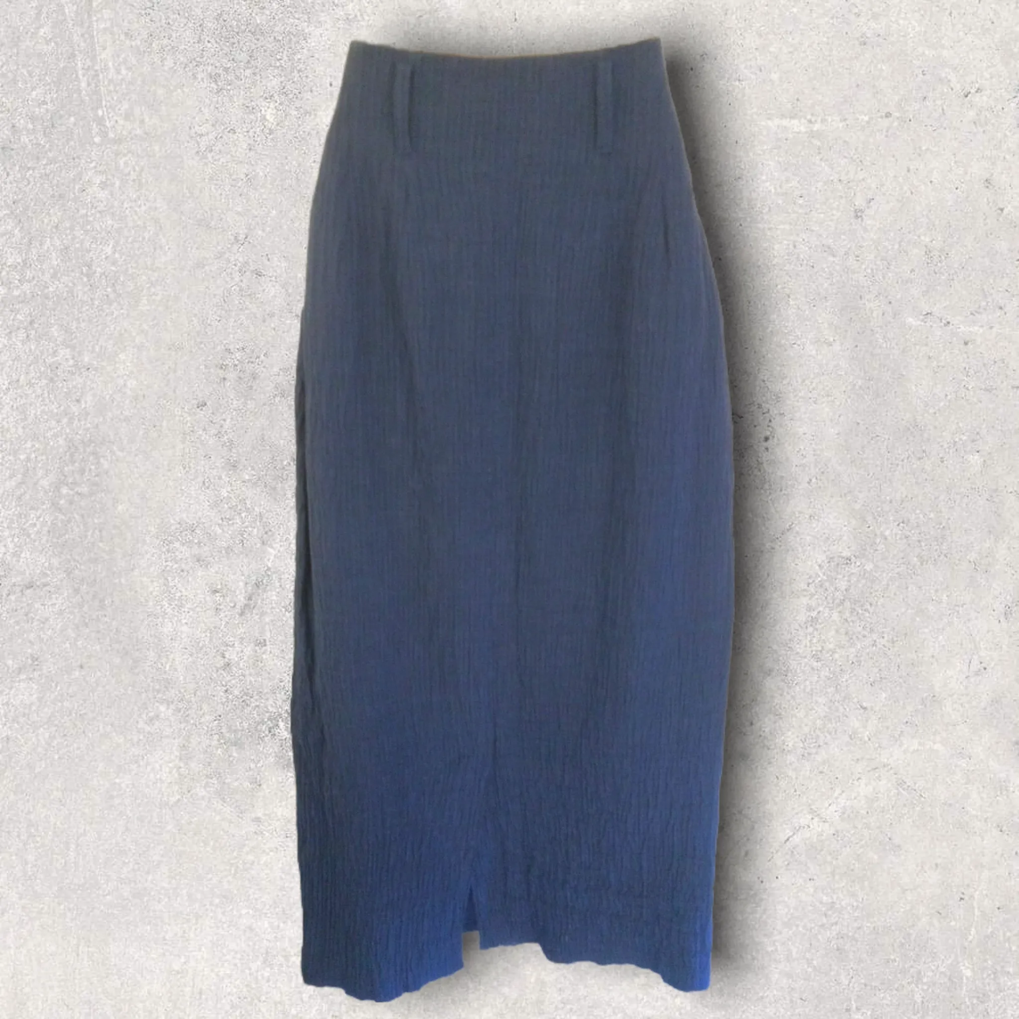 Mulberry Blue Long Textured Wrap Linen & Cotton Skirt UK 10 US 6 EU 38